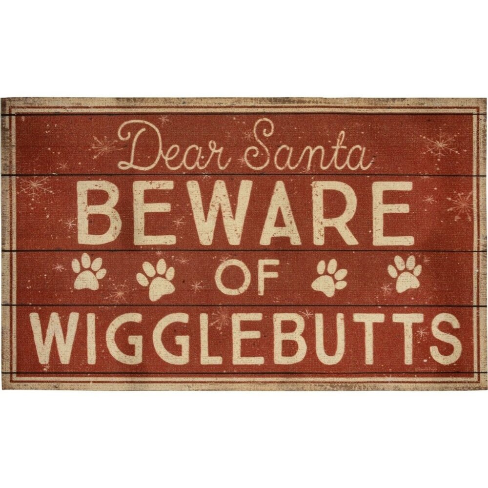Dear Santa Beware Of Wigglebutts Decorative Rug 34"x20" Indoor/Outdoor Non-Skid
